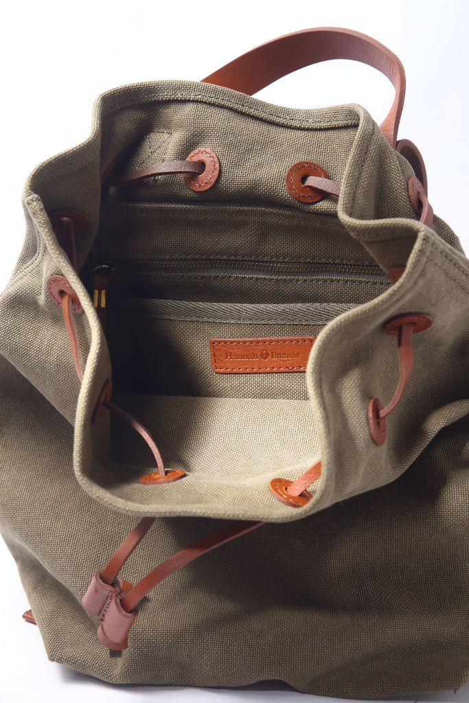 Canvas Drawstring Backpack | Medium Leather Straps Everyday Bag ...